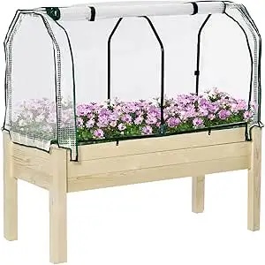 Outsunny Huerto Urbano Elevado de Madera 121x55x117 cm con Cubierta de Protección