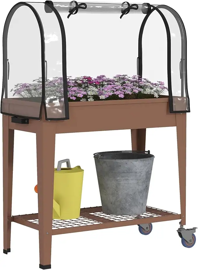 Outsunny Mesa de Cultivo Huerto Urbano Elevado con Cubierta de Invernadero
