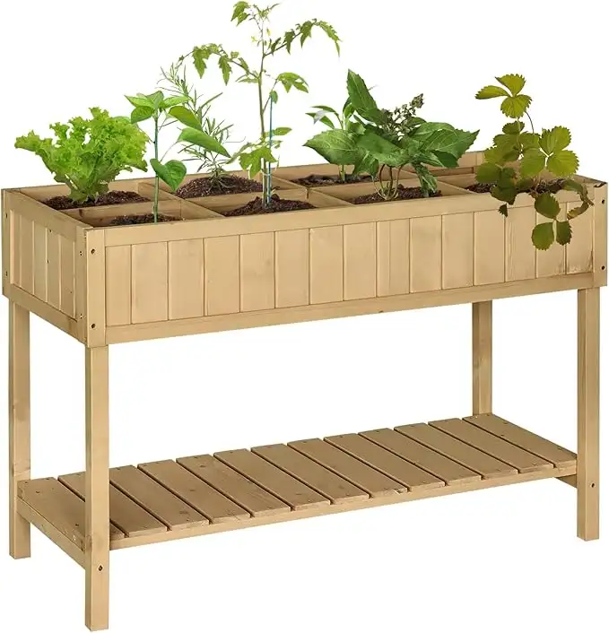 Outsunny Huerto Urbano de Madera con 8 Compartimentos